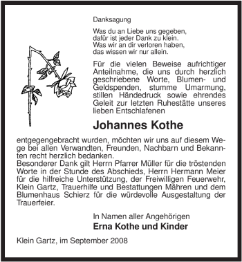 Traueranzeige von Johannes Kothe von ALLGEMEINE ZEITUNG UELZEN