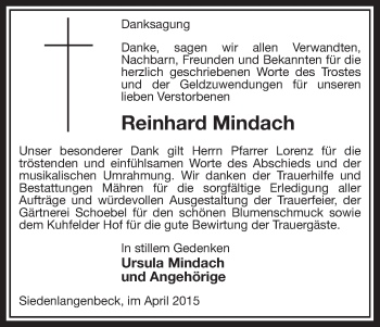 Traueranzeige von Reinhard Mindach von Uelzen