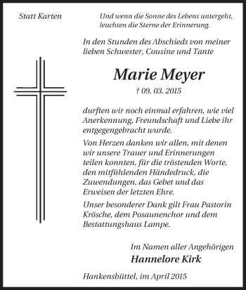 Traueranzeige von Marie Meyer von Uelzen