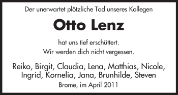 Traueranzeige von Otto Lenz von ALLGEMEINE ZEITUNG UELZEN