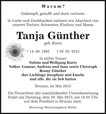 Traueranzeige von Tanja Günther von Uelzen