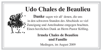 Traueranzeige von Udo Chales von ALLGEMEINE ZEITUNG UELZEN