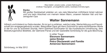 Traueranzeige von Walter Sannemann von ALLGEMEINE ZEITUNG UELZEN