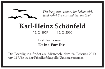 Traueranzeige von Karl-Heinz Schönfeld von ALLGEMEINE ZEITUNG UELZEN