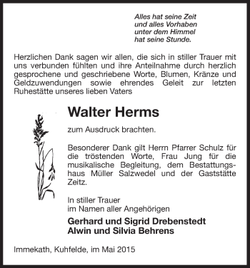 Traueranzeige von Walter Herms von Uelzen