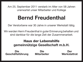 Traueranzeige von Bernd Freudenthal von ALLGEMEINE ZEITUNG UELZEN