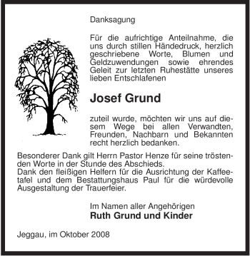 Traueranzeige von Josef Grund von ALLGEMEINE ZEITUNG UELZEN