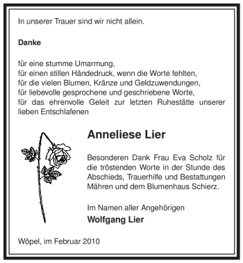 Traueranzeige von Anneliese Lier von ALLGEMEINE ZEITUNG UELZEN