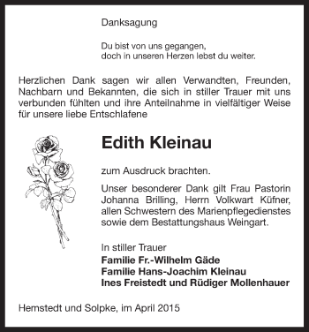 Traueranzeige von Edith Kleinau von Uelzen