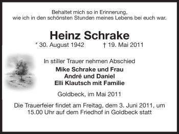 Traueranzeige von Heinz Schrake von ALLGEMEINE ZEITUNG UELZEN