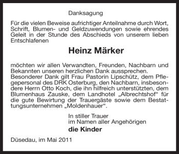 Traueranzeige von Heinz Märker von ALLGEMEINE ZEITUNG UELZEN