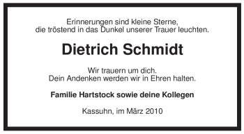 Traueranzeige von Dietrich Schmidt von ALLGEMEINE ZEITUNG UELZEN