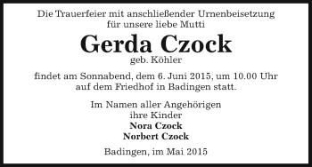 Traueranzeige von Gerda Czock von Uelzen