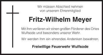 Traueranzeige von Fritz-Wilhelm Meyer von ALLGEMEINE ZEITUNG UELZEN