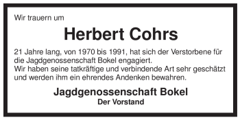 Traueranzeige von Herbert Cohrs von ALLGEMEINE ZEITUNG UELZEN