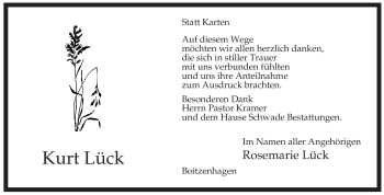 Traueranzeige von Kurt Lück von ALLGEMEINE ZEITUNG UELZEN