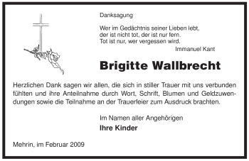 Traueranzeige von Brigitte Wallbrecht von ALLGEMEINE ZEITUNG UELZEN