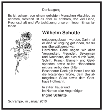 Traueranzeige von Wilhelm Schütte von ALLGEMEINE ZEITUNG UELZEN