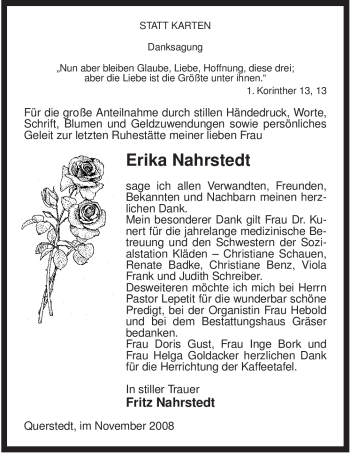 Traueranzeige von Erika Nahrstedt von ALLGEMEINE ZEITUNG UELZEN