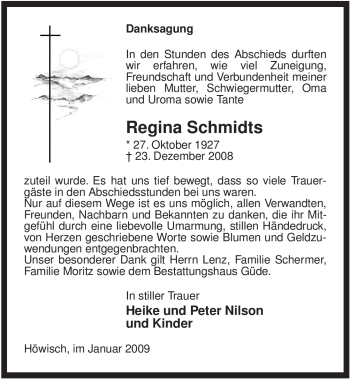 Traueranzeige von Regina Schmidts von ALLGEMEINE ZEITUNG UELZEN