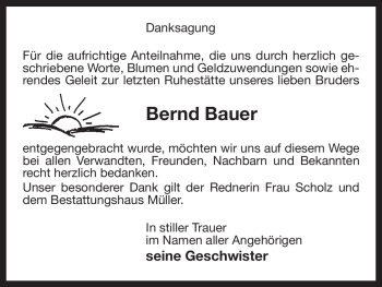 Traueranzeige von Bernd Bauer von ALLGEMEINE ZEITUNG UELZEN