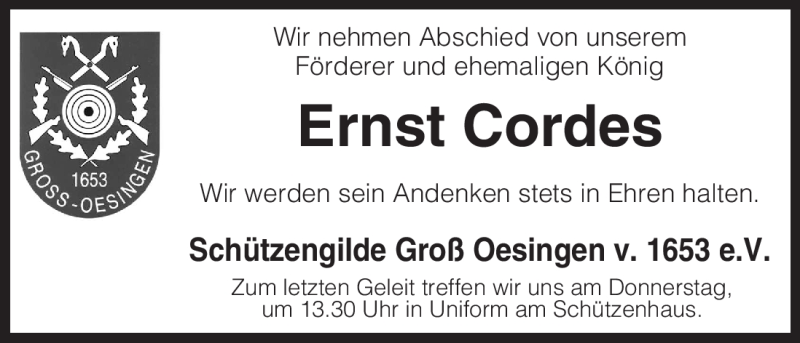  Traueranzeige für Ernst Cordes vom 27.04.2011 aus ALLGEMEINE ZEITUNG UELZEN
