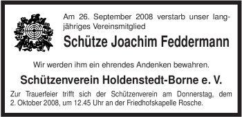 Traueranzeige von Joachim Feddermann von ALLGEMEINE ZEITUNG UELZEN