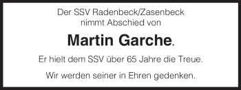 Traueranzeige von Martin Garche von ALLGEMEINE ZEITUNG UELZEN