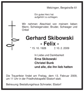 Traueranzeige von Gerhard Skibowski von ALLGEMEINE ZEITUNG UELZEN