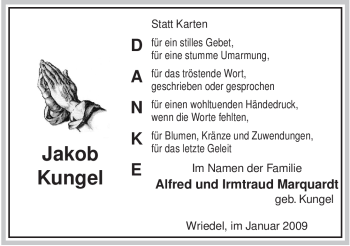 Traueranzeige von Jakob Kungel von ALLGEMEINE ZEITUNG UELZEN
