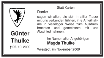 Traueranzeige von Günter Thulke von ALLGEMEINE ZEITUNG UELZEN