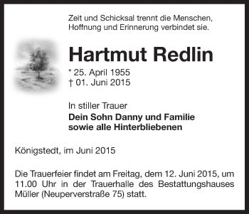 Traueranzeige von Hartmut Redlin von Uelzen