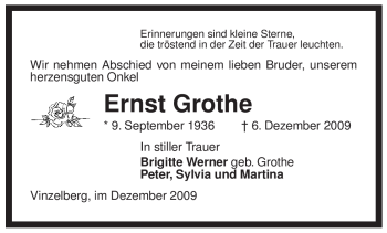 Traueranzeige von Ernst Grothe von ALLGEMEINE ZEITUNG UELZEN