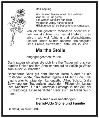 Traueranzeige von Martha Stolle von ALLGEMEINE ZEITUNG UELZEN