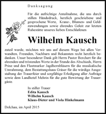 Traueranzeige von Wilhelm Kausch von Uelzen