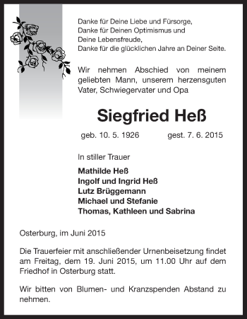 Traueranzeige von Siegfried Heß von Uelzen