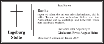 Traueranzeige von Ingeburg Stolte von ALLGEMEINE ZEITUNG UELZEN