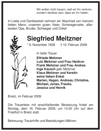 Traueranzeige von Siegfried Meitzner von ALLGEMEINE ZEITUNG UELZEN