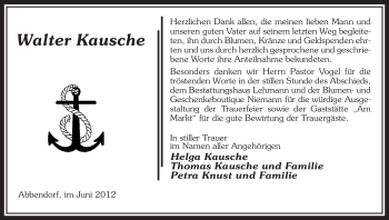 Traueranzeige von Walter Kausche von ALLGEMEINE ZEITUNG UELZEN