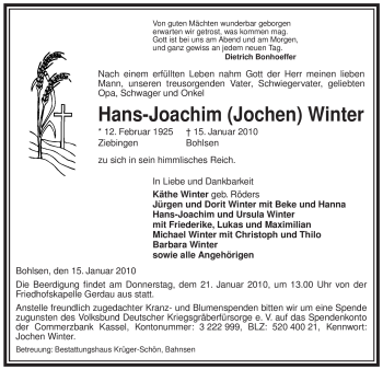 Traueranzeige von Hans-Joachim Winter von ALLGEMEINE ZEITUNG UELZEN