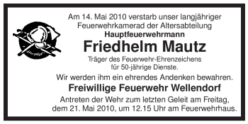 Traueranzeige von Friedhelm Mautz von ALLGEMEINE ZEITUNG UELZEN