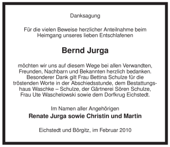 Traueranzeige von Bernd Jurga von ALLGEMEINE ZEITUNG UELZEN