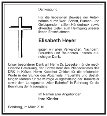 Traueranzeige von Elisabeth Heyer von ALLGEMEINE ZEITUNG UELZEN