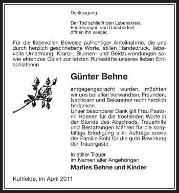 Traueranzeige von Günter Behne von ALLGEMEINE ZEITUNG UELZEN