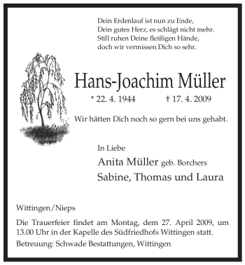 Traueranzeige von Hans-Joachim Müller von ALLGEMEINE ZEITUNG UELZEN