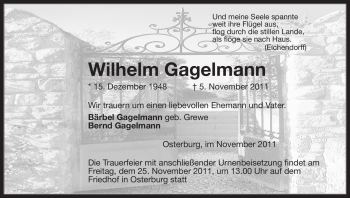 Traueranzeige von Wilhelm Gagelmann von ALLGEMEINE ZEITUNG UELZEN