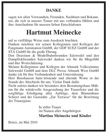 Traueranzeige von Hartmut Meinecke von ALLGEMEINE ZEITUNG UELZEN