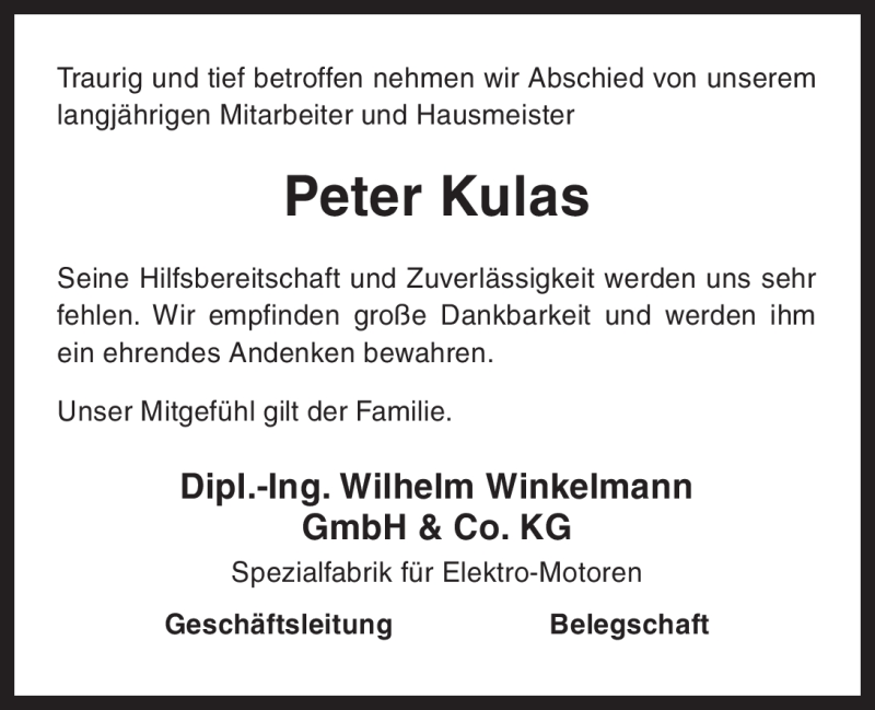  Traueranzeige für Peter Kulas vom 17.12.2009 aus ALLGEMEINE ZEITUNG UELZEN