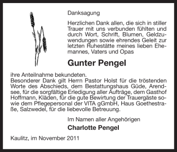 Traueranzeige von Gunter Pengel von ALLGEMEINE ZEITUNG UELZEN