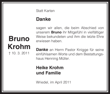 Traueranzeige von Bruno Krom von ALLGEMEINE ZEITUNG UELZEN